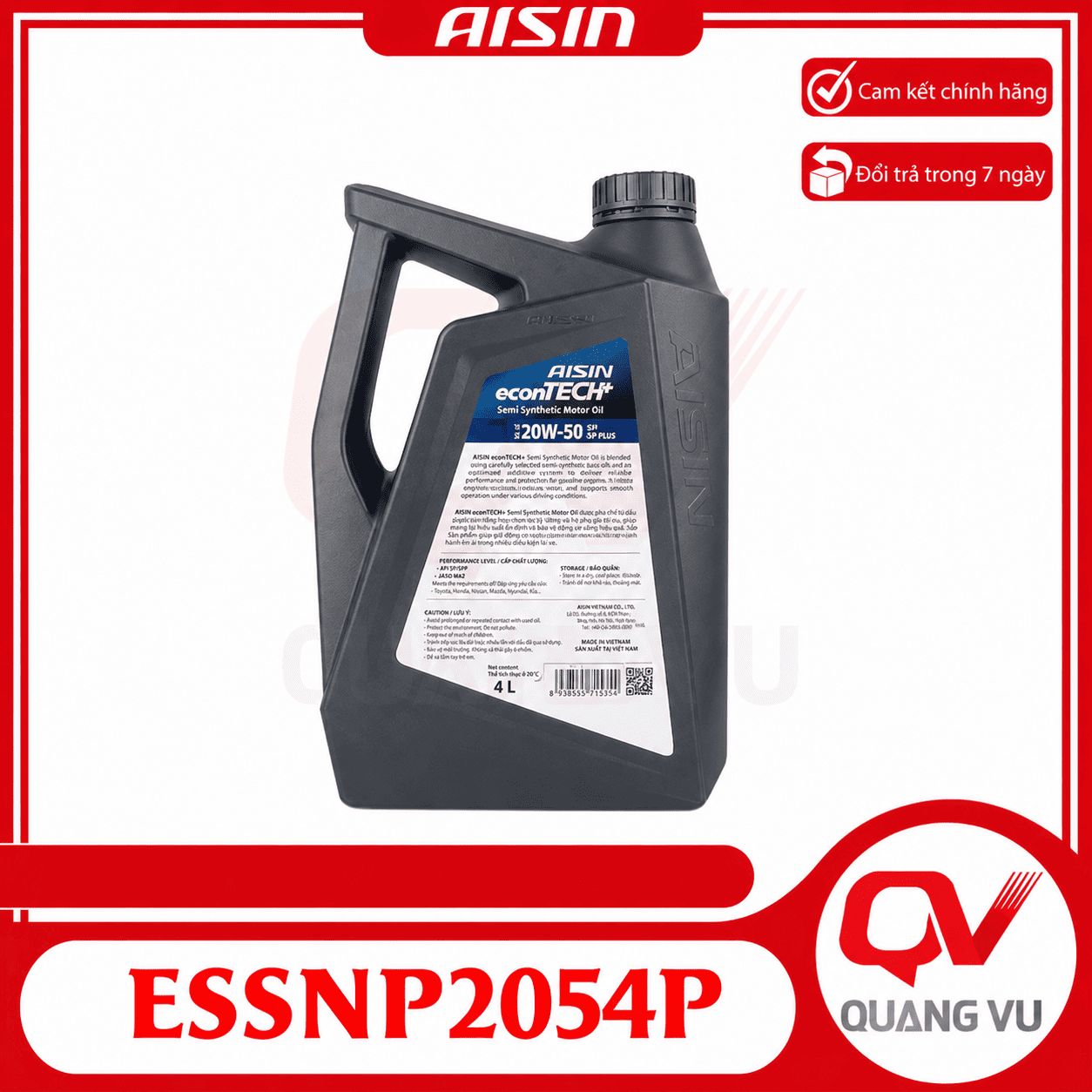 Nhớt động cơ xăng AISIN econTECH+ Semi Synthetic 20W-50 SN Plus 4L 3 Nhớt động cơ xăng AISIN econTECH+ Semi Synthetic 20W-50 SN Plus 4L