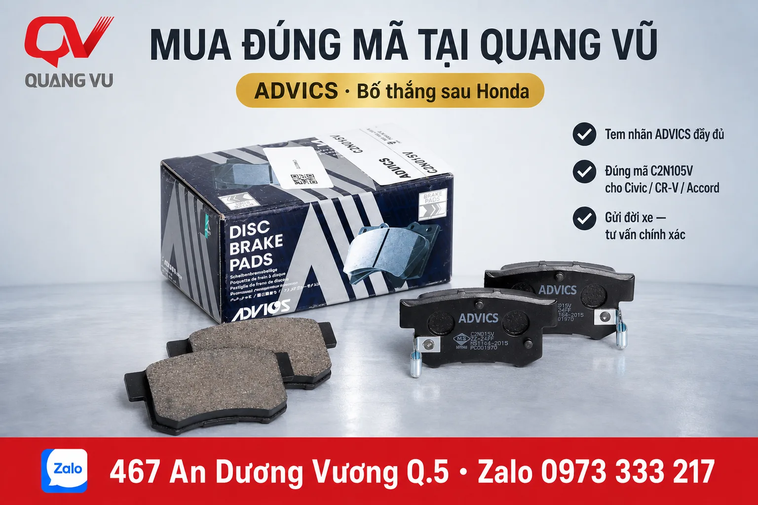 Kinh Nghiệm Chọn Bố Thắng (Má Phanh) Sau Cho Honda Civic 2006-2016, CR-V 2002-2005, Accord 1990-2000: Bền Bỉ, Phanh Ổn Định, Mua Đúng Mã 4 blog advics c2n105v 4 lienhe